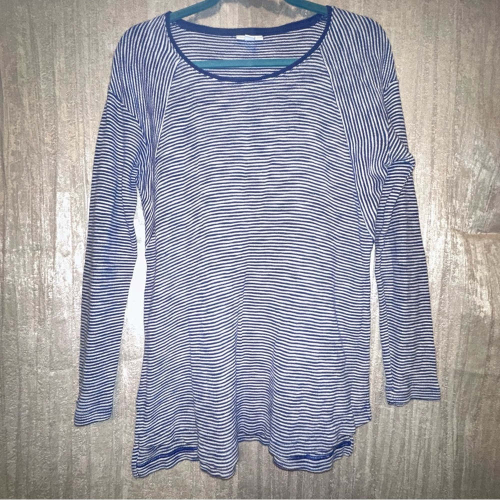 LN J Jill Waffle Blue White Stripe L/S Top {Small}